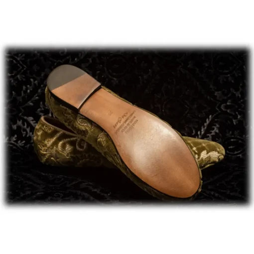 Venetian Reflections by Nicolao Slippers-Nicolao Atelier - Slipper Shoe in Velvet Brocade - Sage Green Color Woman - Shoe - Made in Italy - Luxury Exclusive Collection - Avvenice