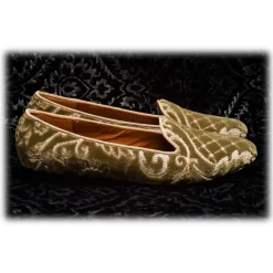 Venetian Reflections by Nicolao Slippers-Nicolao Atelier - Slipper Shoe in Velvet Brocade - Sage Green Color Woman - Shoe - Made in Italy - Luxury Exclusive Collection - Avvenice