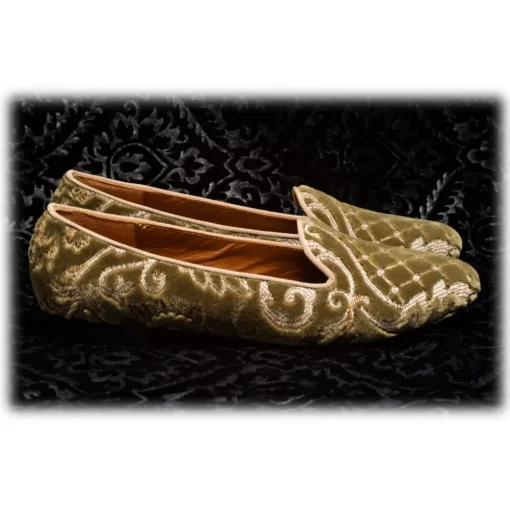 Venetian Reflections by Nicolao Slippers-Nicolao Atelier - Slipper Shoe in Velvet Brocade - Sage Green Color Woman - Shoe - Made in Italy - Luxury Exclusive Collection - Avvenice