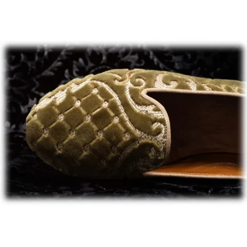 Venetian Reflections by Nicolao Slippers-Nicolao Atelier - Slipper Shoe in Velvet Brocade - Sage Green Color Woman - Shoe - Made in Italy - Luxury Exclusive Collection - Avvenice