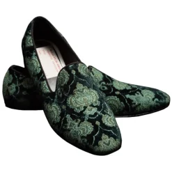 Venetian Reflections by Nicolao Slippers-Nicolao Atelier - Velvet Brocade Slipper Shoe - Green Man - Shoe - Made in Italy - Luxury Exclusive Collection - Avvenice