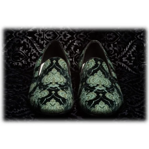 Venetian Reflections by Nicolao Slippers-Nicolao Atelier - Velvet Brocade Slipper Shoe - Green Man - Shoe - Made in Italy - Luxury Exclusive Collection - Avvenice