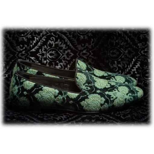 Venetian Reflections by Nicolao Slippers-Nicolao Atelier - Velvet Brocade Slipper Shoe - Green Man - Shoe - Made in Italy - Luxury Exclusive Collection - Avvenice