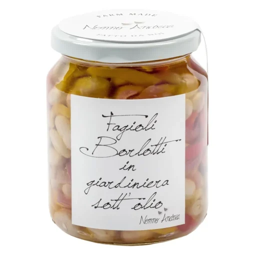 Nonno Andrea Preserved Foods-- Borlotti Pinto Beans Giardiniera in Oil - Marinated Vegetables Organic - Avvenice