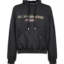 Off-White Sweatshirts-- Black and Multicolour Cotton Digit Bacchus Hoodie - Exclusive Luxury Collection - Avvenice
