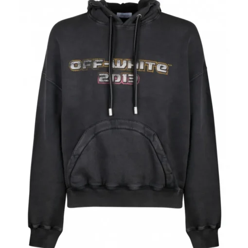 Off-White Sweatshirts-- Black and Multicolour Cotton Digit Bacchus Hoodie - Exclusive Luxury Collection - Avvenice