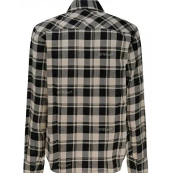 Off-White Shirts-- Light Beige and Black Cotton Check Print Flannel Shirt - Exclusive Luxury Collection - Avvenice