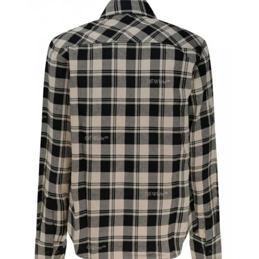Off-White Shirts-- Light Beige and Black Cotton Check Print Flannel Shirt - Exclusive Luxury Collection - Avvenice