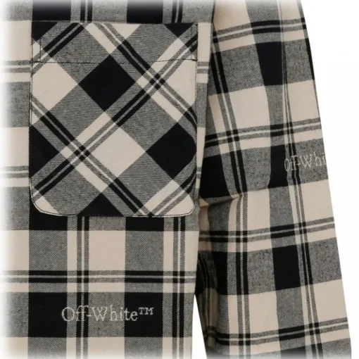 Off-White Shirts-- Light Beige and Black Cotton Check Print Flannel Shirt - Exclusive Luxury Collection - Avvenice