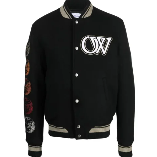Off-White Jackets-- Moon Phase Varsity Bomber Jacket - Exclusive Luxury Collection - Avvenice
