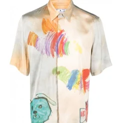 Off-White Shirts-- Multicolour Satin Finish Cartoon Print Shirt - Exclusive Luxury Collection - Avvenice