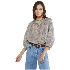 Ottod'Ame Shirts-Ottod'Ame - Abstract Pattern Cotton Shirt - Beige/Blue - Shirt - Luxury Exclusive Collection - Avvenice