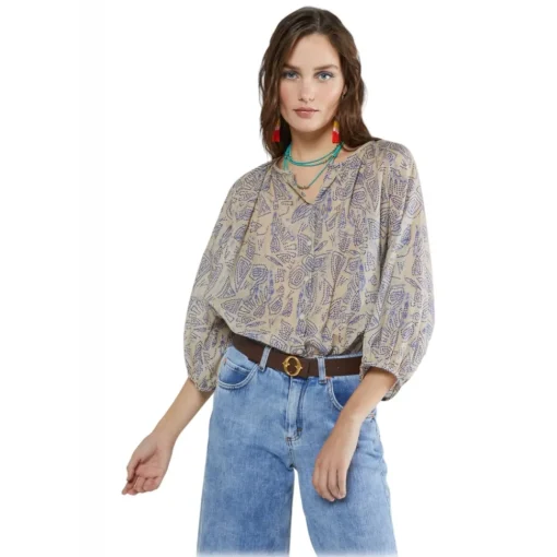 Ottod'Ame Shirts-Ottod'Ame - Abstract Pattern Cotton Shirt - Beige/Blue - Shirt - Luxury Exclusive Collection - Avvenice
