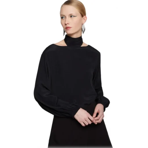 Ottod'Ame Shirts-Ottod'Ame - Blouse with Neck Sash Detail - Black - Shirt - Luxury Exclusive Collection - Avvenice