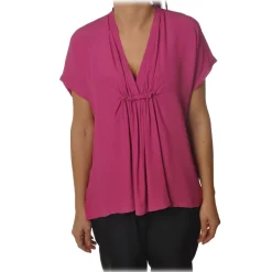 Ottod'Ame Tops-Ottod'Ame - Blouse with Ruffle Detail - Fuxia - Top - Luxury Exclusive Collection - Avvenice
