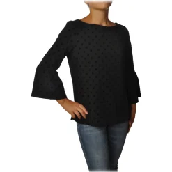 Ottod'Ame Shirts-Ottod'Ame - Blouse with Velvet Polka Dot - Black - Shirt - Luxury Exclusive Collection - Avvenice