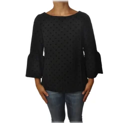 Ottod'Ame Shirts-Ottod'Ame - Blouse with Velvet Polka Dot - Black - Shirt - Luxury Exclusive Collection - Avvenice
