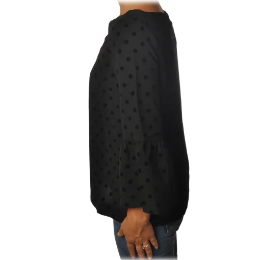 Ottod'Ame Shirts-Ottod'Ame - Blouse with Velvet Polka Dot - Black - Shirt - Luxury Exclusive Collection - Avvenice