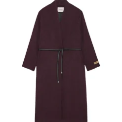 Ottod'Ame Jackets-Ottod'Ame - Long Coat with Faux Leather Belt - Bordeaux - Jacket - Luxury Exclusive Collection - Avvenice