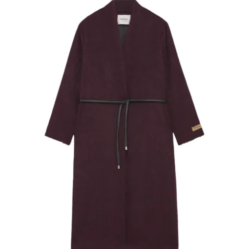 Ottod'Ame Jackets-Ottod'Ame - Long Coat with Faux Leather Belt - Bordeaux - Jacket - Luxury Exclusive Collection - Avvenice