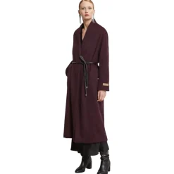 Ottod'Ame Jackets-Ottod'Ame - Long Coat with Faux Leather Belt - Bordeaux - Jacket - Luxury Exclusive Collection - Avvenice