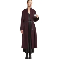 Ottod'Ame Jackets-Ottod'Ame - Long Coat with Faux Leather Belt - Bordeaux - Jacket - Luxury Exclusive Collection - Avvenice