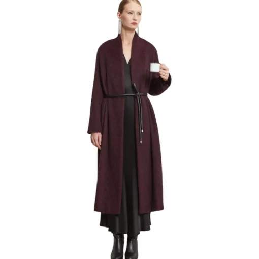 Ottod'Ame Jackets-Ottod'Ame - Long Coat with Faux Leather Belt - Bordeaux - Jacket - Luxury Exclusive Collection - Avvenice