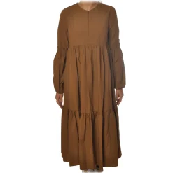 Ottod'Ame Dresses-Ottod'Ame - Long Dress with Flounces - Caramel - Dresses - Luxury Exclusive Collection - Avvenice
