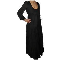 Ottod'Ame Dresses-Ottod'Ame - Long Dress with Flounces - Black - Dresses - Luxury Exclusive Collection - Avvenice