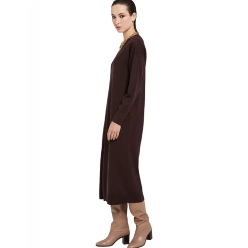 Ottod'Ame Dresses-Ottod'Ame - Merino Wool Long Dress - Brown - Dresses - Luxury Exclusive Collection - Avvenice