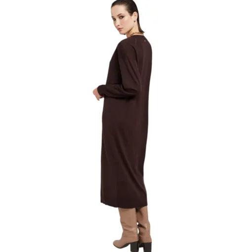 Ottod'Ame Dresses-Ottod'Ame - Merino Wool Long Dress - Brown - Dresses - Luxury Exclusive Collection - Avvenice