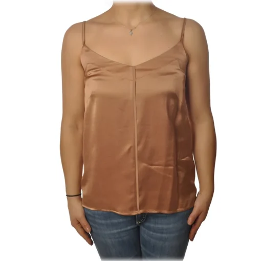 Ottod'Ame Tops-Ottod'Ame - Satin Tank Top - Beige - Top - Luxury Exclusive Collection - Avvenice
