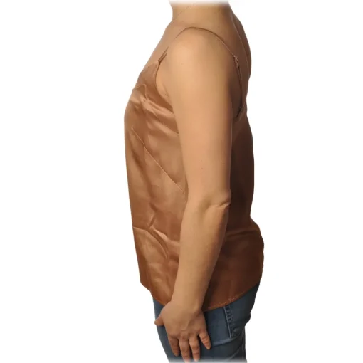 Ottod'Ame Tops-Ottod'Ame - Satin Tank Top - Beige - Top - Luxury Exclusive Collection - Avvenice