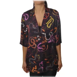 Ottod'Ame Shirts-Ottod'Ame - Shirt in Multicolor Abstract Pattern - Purple - Shirt - Luxury Exclusive Collection - Avvenice