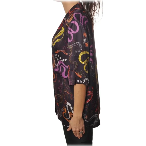 Ottod'Ame Shirts-Ottod'Ame - Shirt in Multicolor Abstract Pattern - Purple - Shirt - Luxury Exclusive Collection - Avvenice