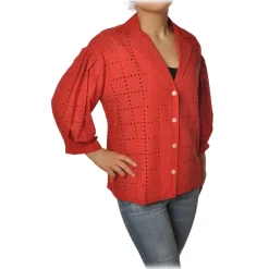 Ottod'Ame Shirts-Ottod'Ame - Shirt With 3/4 Sleeves - Red - Shirt - Luxury Exclusive Collection - Avvenice