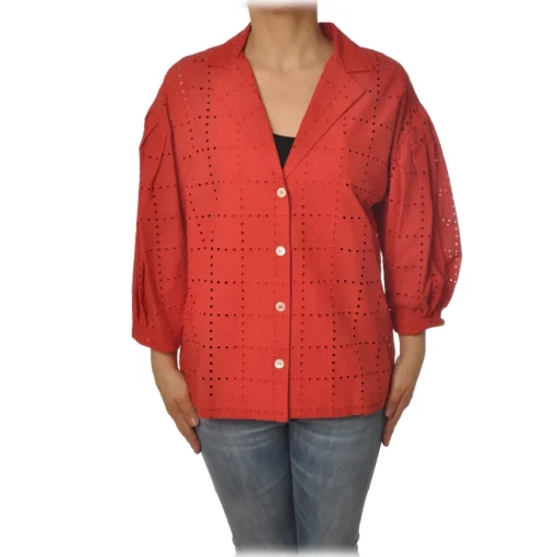 Ottod'Ame Shirts-Ottod'Ame - Shirt With 3/4 Sleeves - Red - Shirt - Luxury Exclusive Collection - Avvenice