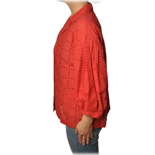 Ottod'Ame Shirts-Ottod'Ame - Shirt With 3/4 Sleeves - Red - Shirt - Luxury Exclusive Collection - Avvenice