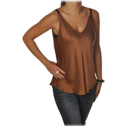 Ottod'Ame Tops-Ottod'Ame - Top Satin Effect - Caramel - Top - Luxury Exclusive Collection - Avvenice