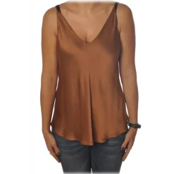Ottod'Ame Tops-Ottod'Ame - Top Satin Effect - Caramel - Top - Luxury Exclusive Collection - Avvenice