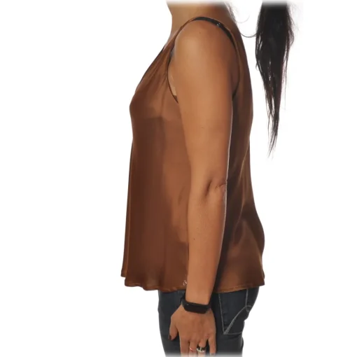 Ottod'Ame Tops-Ottod'Ame - Top Satin Effect - Caramel - Top - Luxury Exclusive Collection - Avvenice