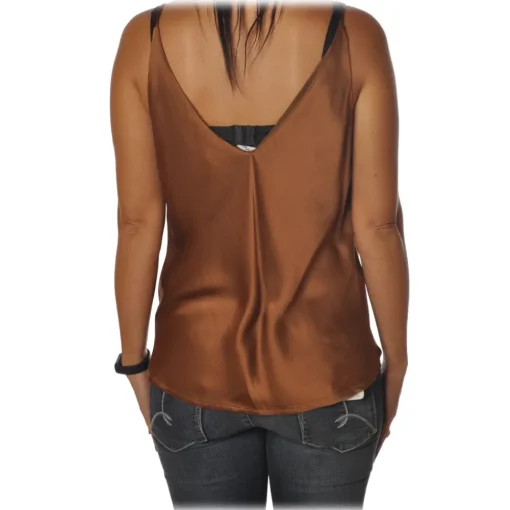 Ottod'Ame Tops-Ottod'Ame - Top Satin Effect - Caramel - Top - Luxury Exclusive Collection - Avvenice