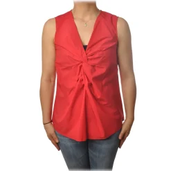 Ottod'Ame Tops-Ottod'Ame - Top with Knot Detail - Red - Top - Luxury Exclusive Collection - Avvenice