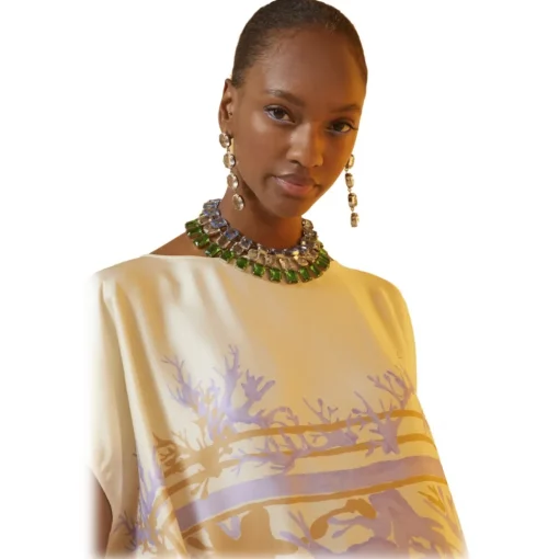 Ottod'Ame Dresses-Ottod'Ame - Viscose Floral Print Dress - Cream - Dresses - Luxury Exclusive Collection - Avvenice