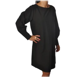Ottod'Ame Dresses-Ottod'Ame - Wide Dress with Boat Neckline - Black - Dresses - Luxury Exclusive Collection - Avvenice