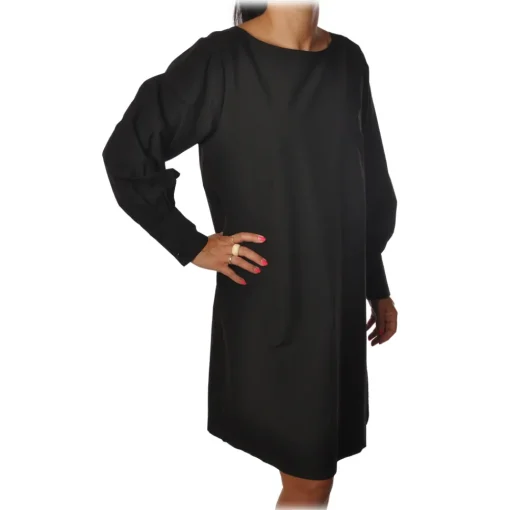 Ottod'Ame Dresses-Ottod'Ame - Wide Dress with Boat Neckline - Black - Dresses - Luxury Exclusive Collection - Avvenice