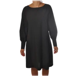 Ottod'Ame Dresses-Ottod'Ame - Wide Dress with Boat Neckline - Black - Dresses - Luxury Exclusive Collection - Avvenice