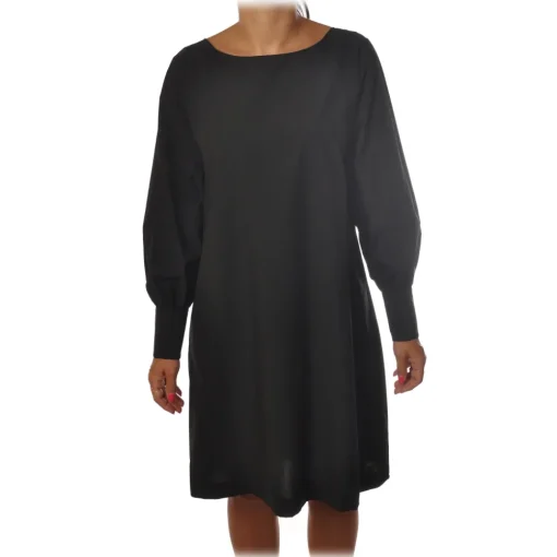 Ottod'Ame Dresses-Ottod'Ame - Wide Dress with Boat Neckline - Black - Dresses - Luxury Exclusive Collection - Avvenice