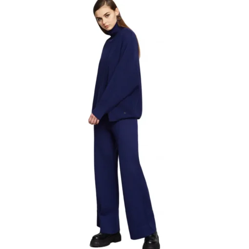 Ottod'Ame Trousers-Ottod'Ame - Wide Leg Trousers in Shaved Knit Yarn - Blue - Trousers - Luxury Exclusive Collection - Avvenice