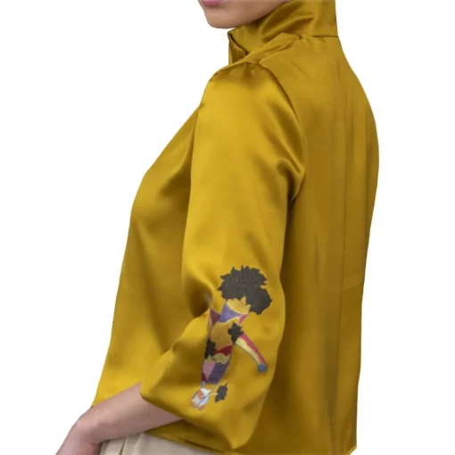 Pael\u00ec Couture Shirts-Paelì Couture - Hand Painted Pure Italian Silk Shirt - Mustard Gold - Made in Italy - Luxury Exclusive Collection - Avvenice